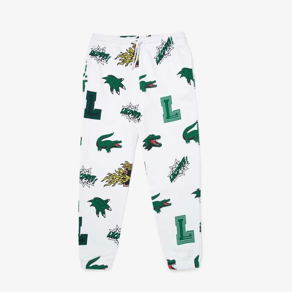 White Lacoste Comic Print Trackpants | XQDJKN-087