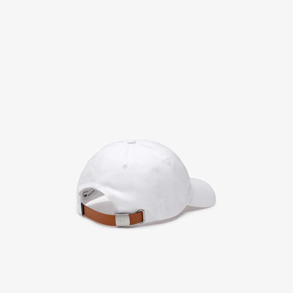 White Lacoste Contrast Strap And Oversized Crocodile Cotton Cap | BFVUJY-035