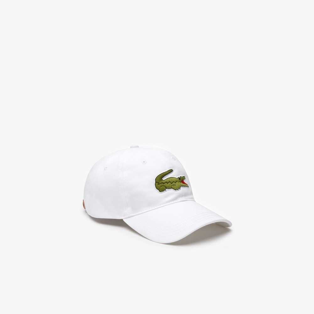 White Lacoste Contrast Strap And Oversized Crocodile Cotton Cap | JULBGT-437