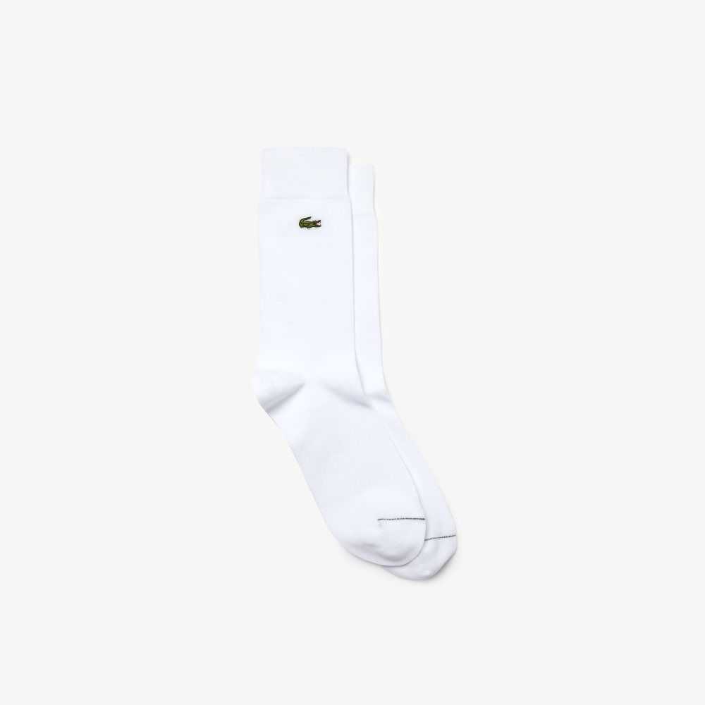 White Lacoste Cotton Blend High-Cut Socks | COVSRP-264