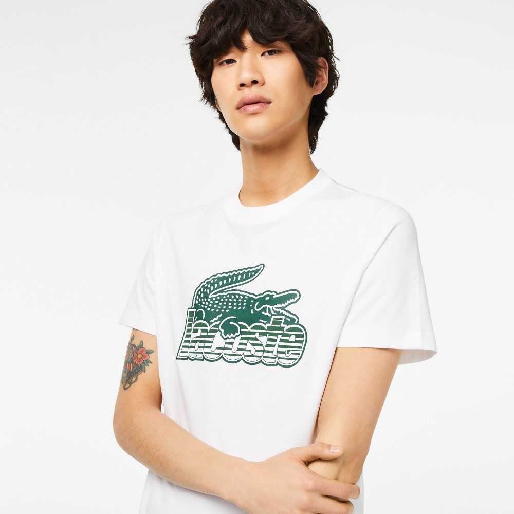 White Lacoste Cotton Jersey Print T-Shirt | HYXJKT-084