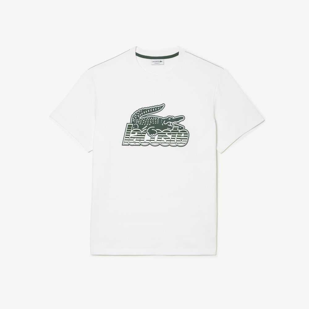 White Lacoste Cotton Jersey Print T-Shirt | HYXJKT-084