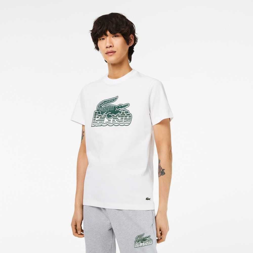 White Lacoste Cotton Jersey Print T-Shirt | HYXJKT-084