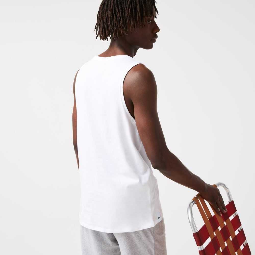 White Lacoste Cotton Tank Top 3-Pack | XOLYVC-749