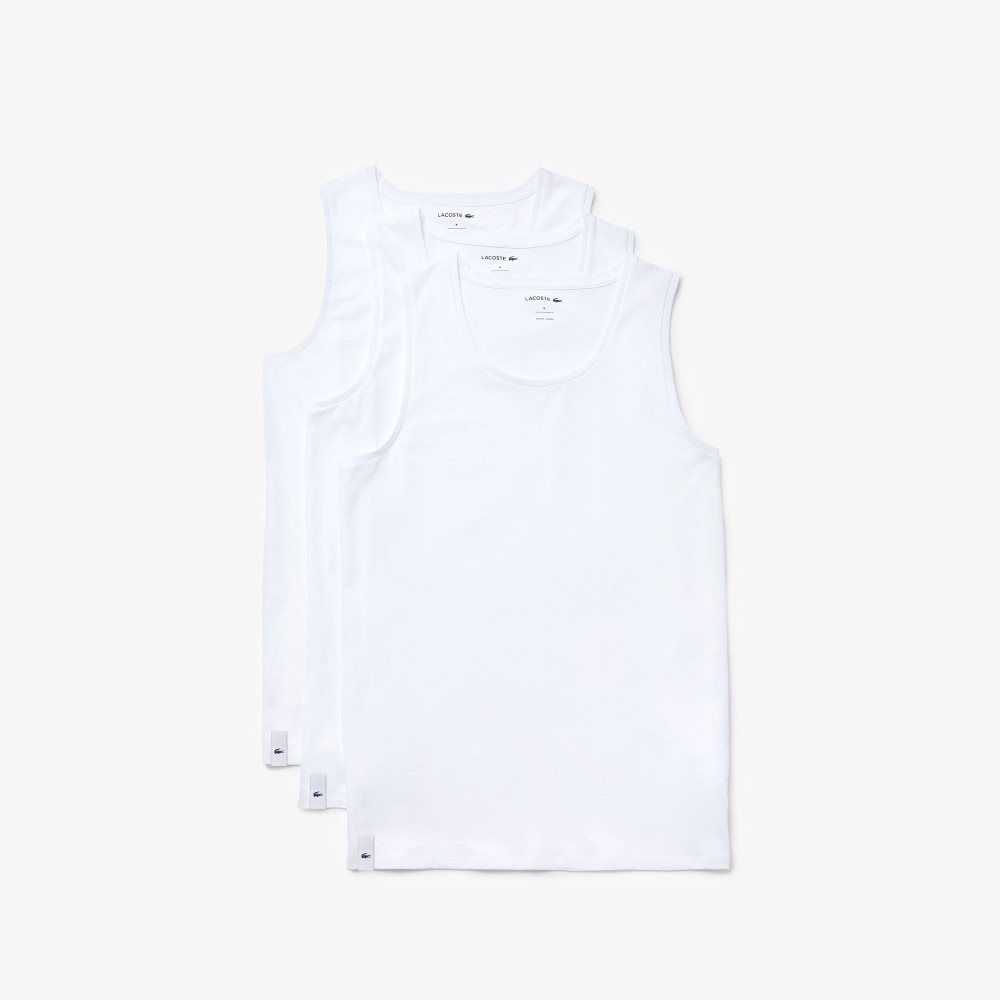 White Lacoste Cotton Tank Top 3-Pack | XOLYVC-749