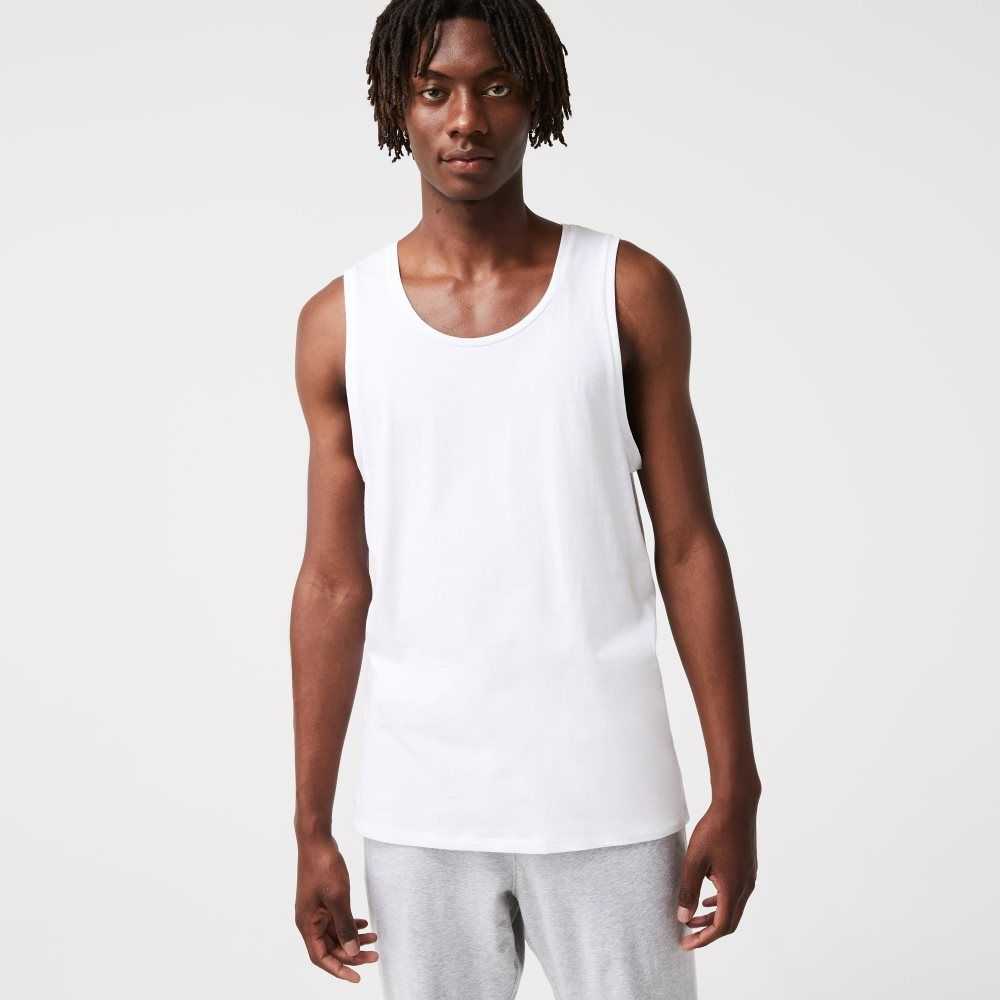 White Lacoste Cotton Tank Top 3-Pack | XOLYVC-749