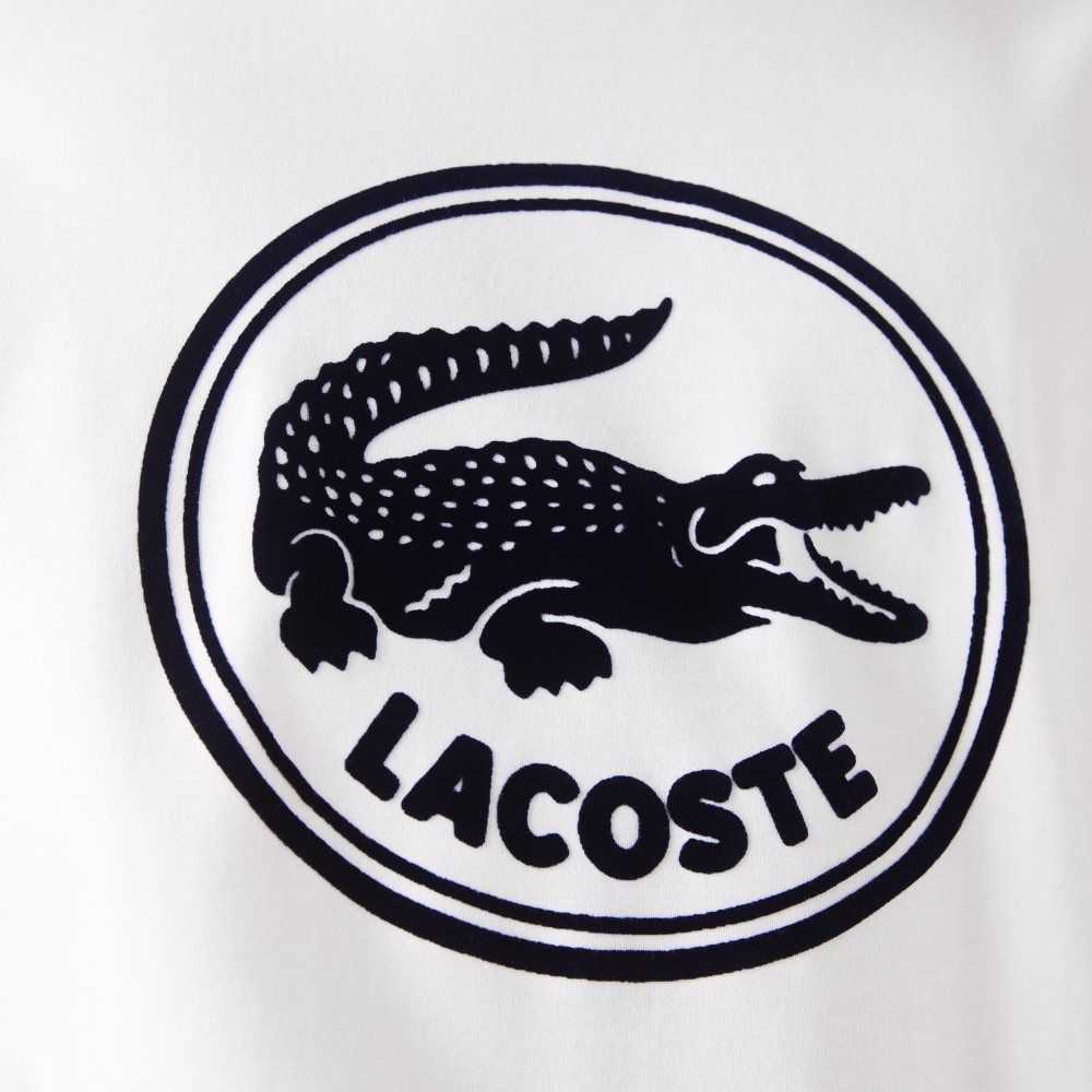 White Lacoste Crew Neck 3D Printed logo Cotton T-Shirt | PCIJFL-153