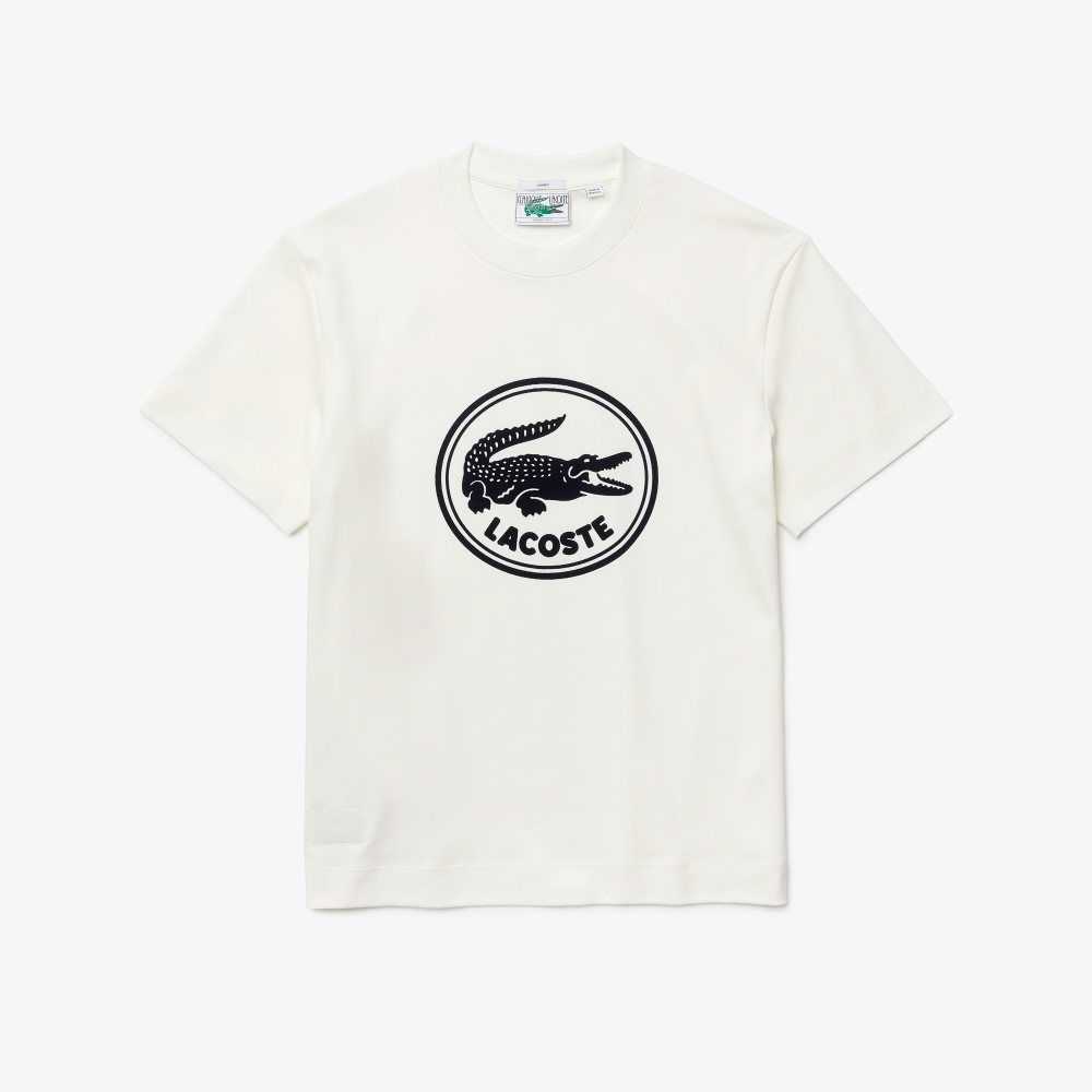 White Lacoste Crew Neck 3D Printed logo Cotton T-Shirt | PCIJFL-153