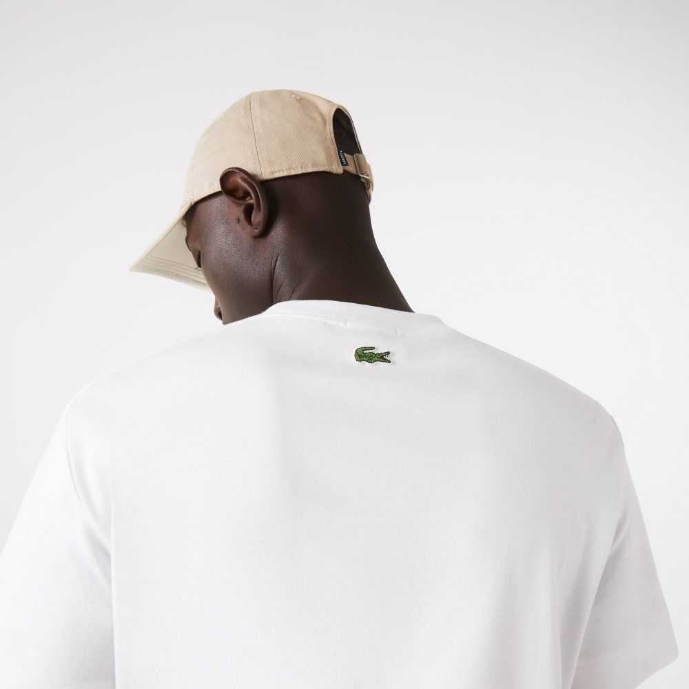 White Lacoste Crew Neck 3D Printed logo Cotton T-Shirt | PCIJFL-153