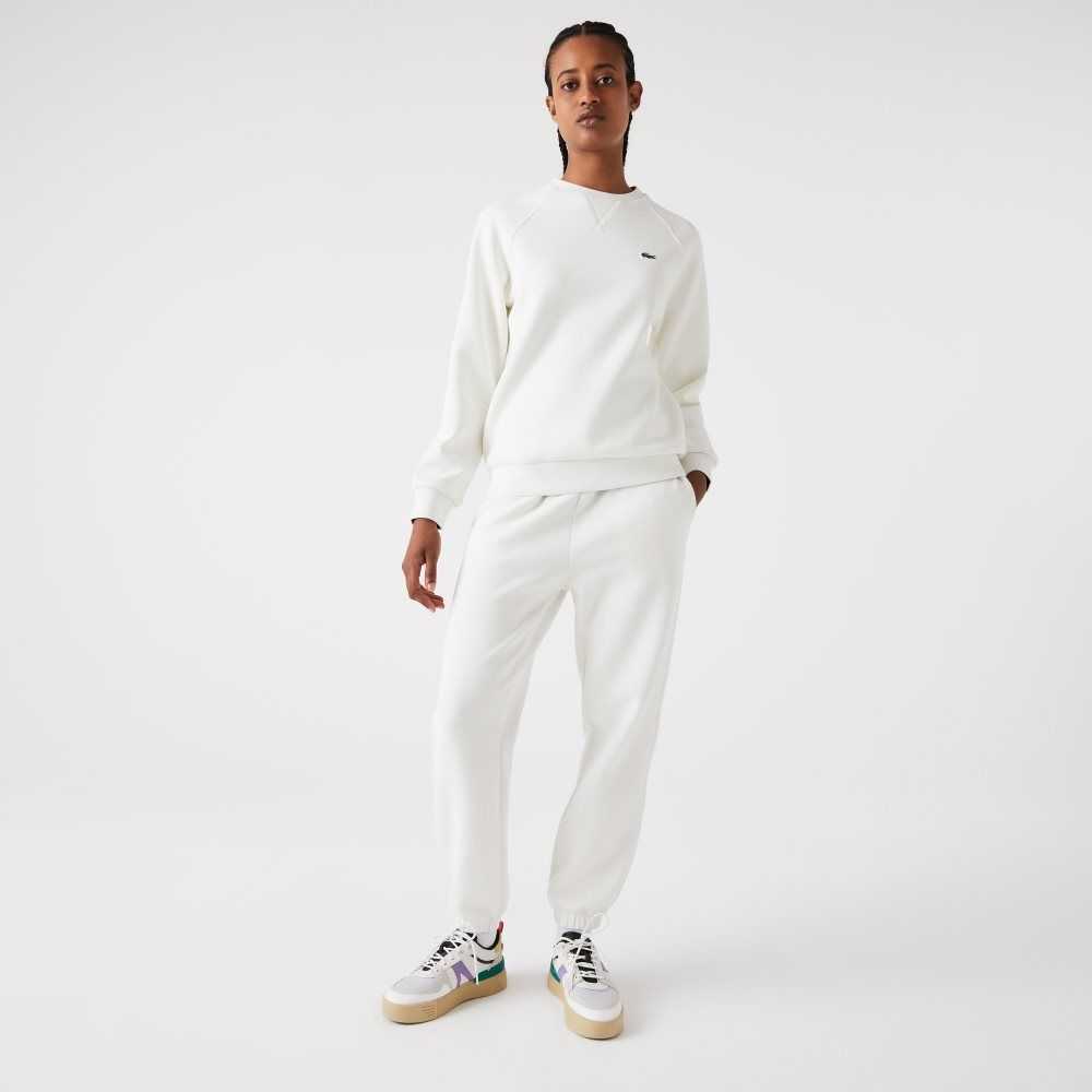 White Lacoste Crew Neck Cotton Blend Sweatshirt | MRSYVH-542