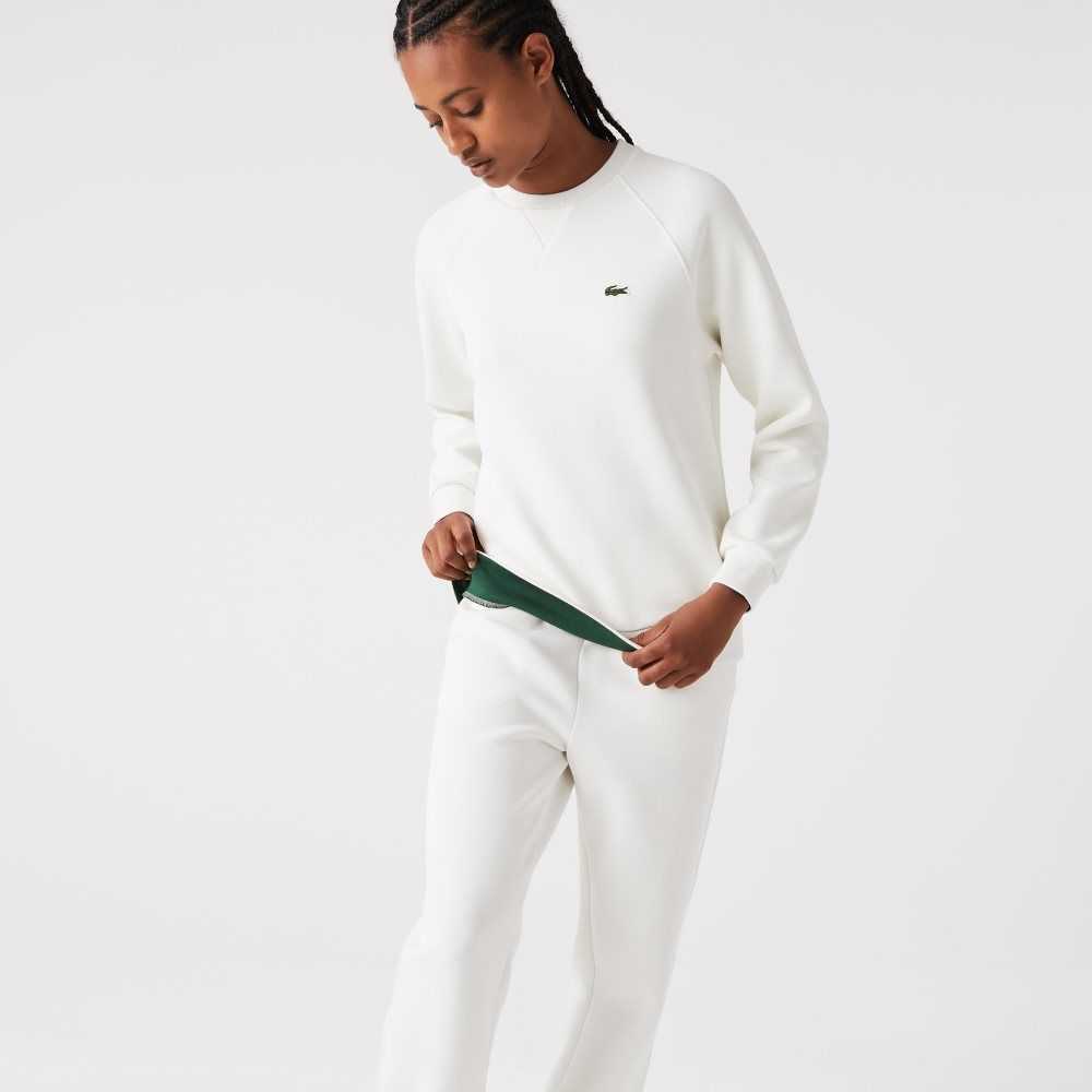 White Lacoste Crew Neck Cotton Blend Sweatshirt | MRSYVH-542