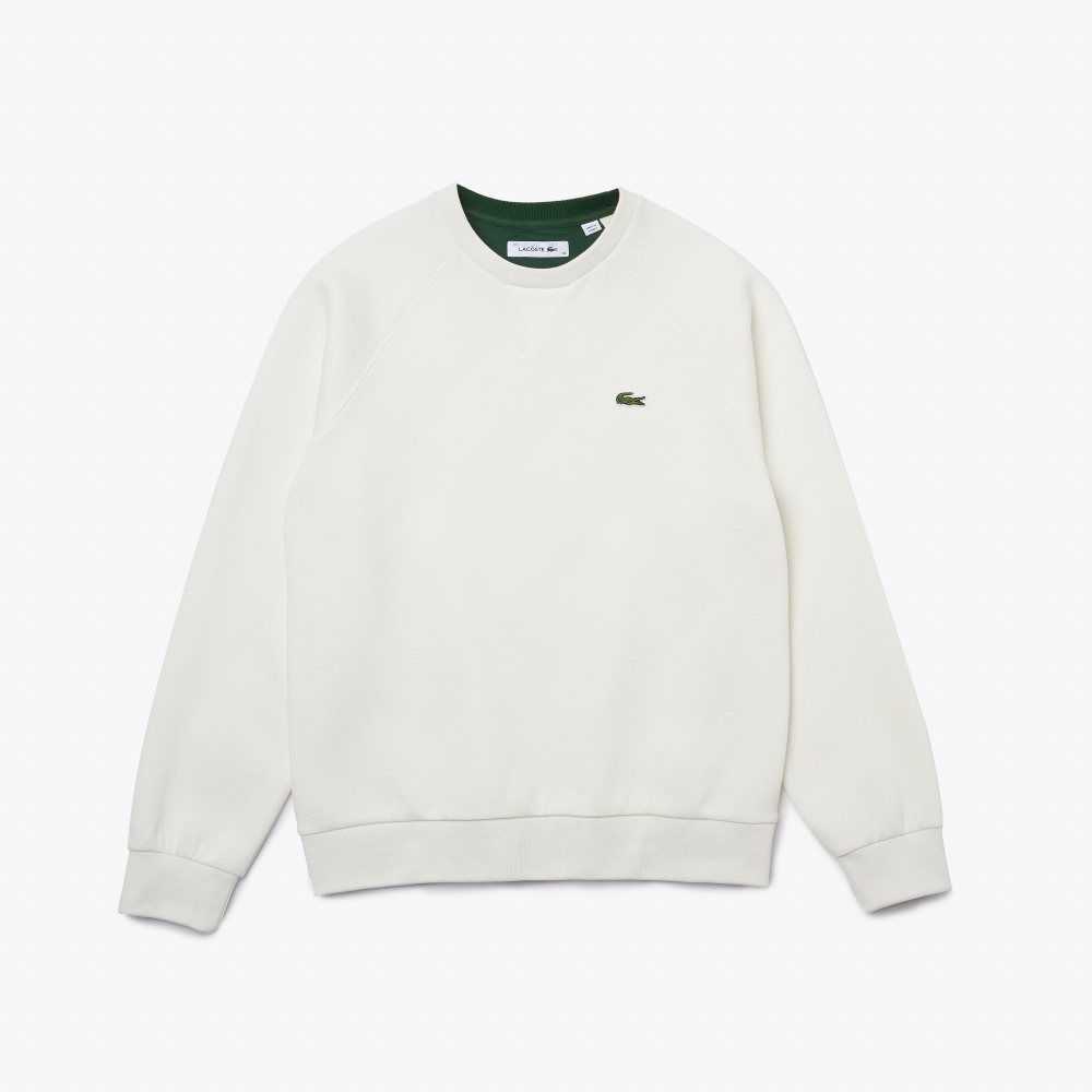 White Lacoste Crew Neck Cotton Blend Sweatshirt | MRSYVH-542