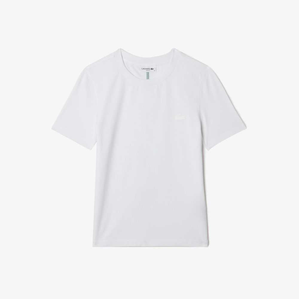 White Lacoste Crew Neck Cotton Blend T-Shirt | XHYIUN-920