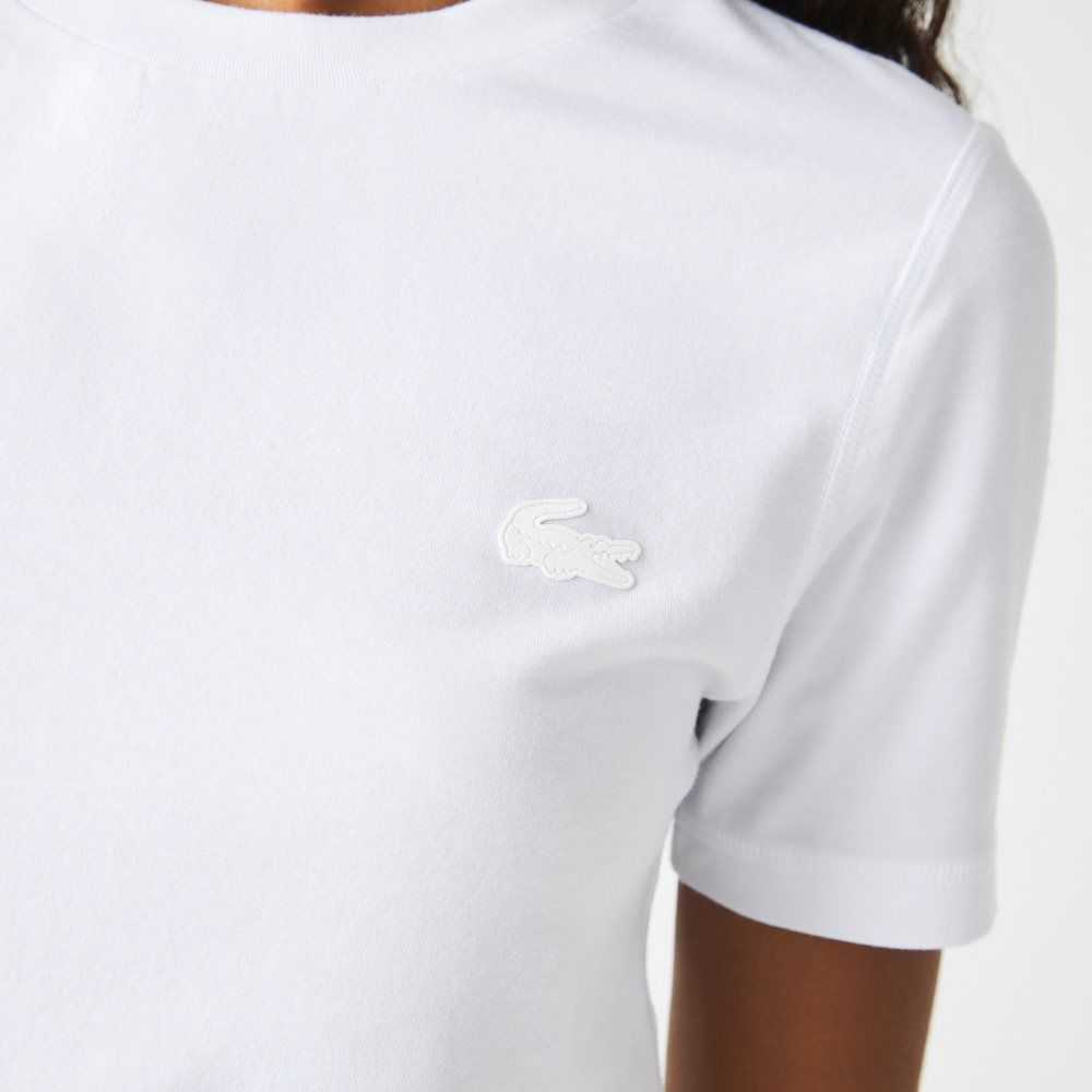 White Lacoste Crew Neck Cotton Blend T-Shirt | XHYIUN-920