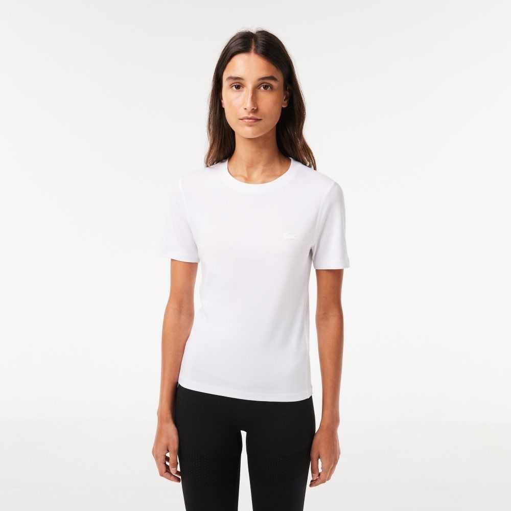 White Lacoste Crew Neck Cotton Blend T-Shirt | XHYIUN-920