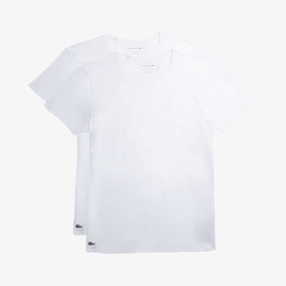 White Lacoste Crew Neck Cotton Lounge T-Shirt 2-Pack | KOIVGC-239