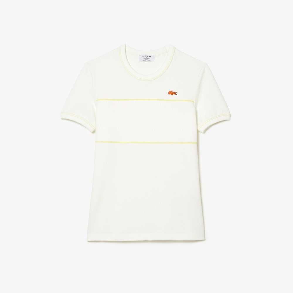 White Lacoste Crew Neck French Made Organic Cotton Pique T-Shirt | HLZWCX-812