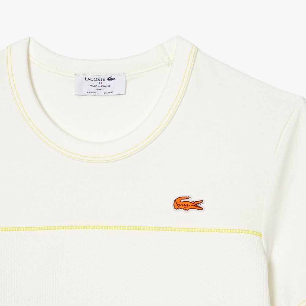 White Lacoste Crew Neck French Made Organic Cotton Pique T-Shirt | HLZWCX-812