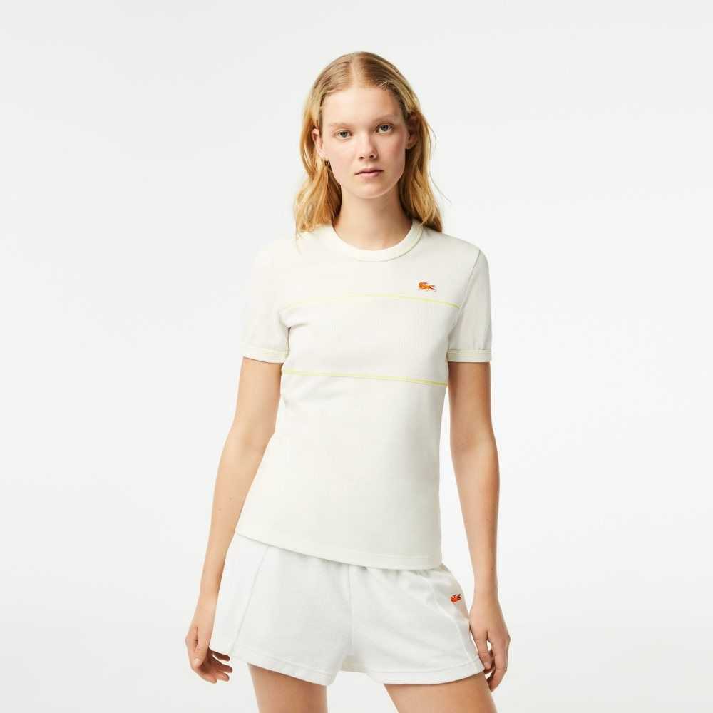 White Lacoste Crew Neck French Made Organic Cotton Pique T-Shirt | HLZWCX-812