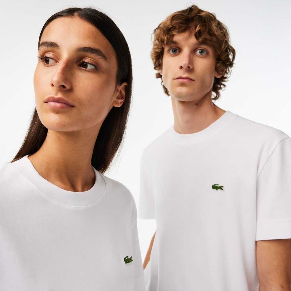 White Lacoste Crew Neck Organic Cotton T-Shirt | TGMRWK-861