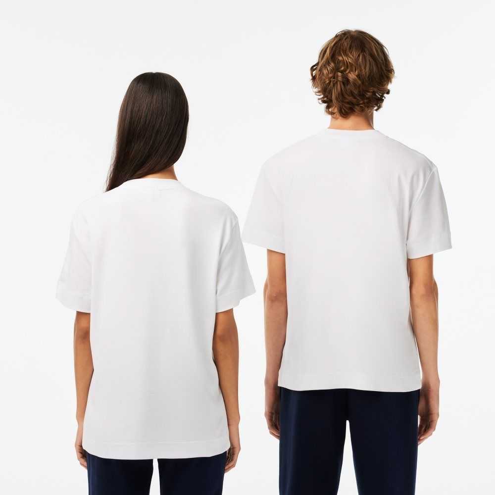 White Lacoste Crew Neck Organic Cotton T-Shirt | TGMRWK-861