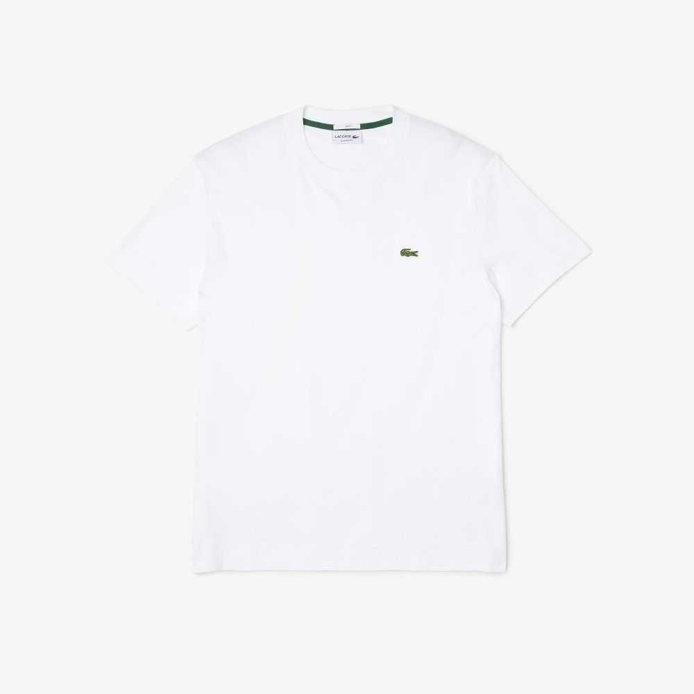 White Lacoste Crew Neck Organic Cotton T-Shirt | TGMRWK-861