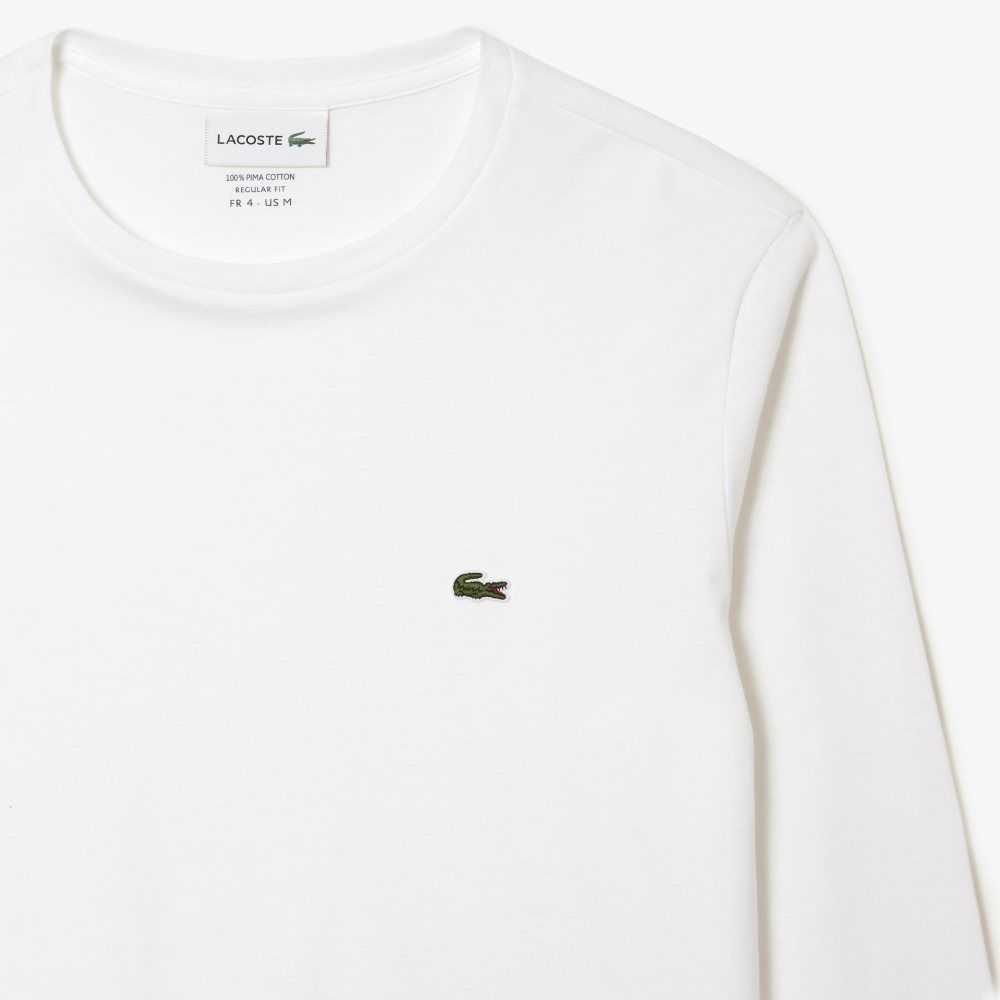 White Lacoste Crew Neck Pima Cotton Jersey T-Shirt | HRNXKC-526