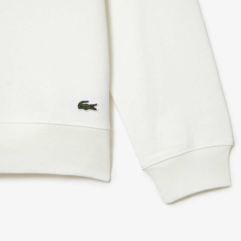 White Lacoste Crew Neck Unbrushed Fleece Sweatshirt | GURPHD-318