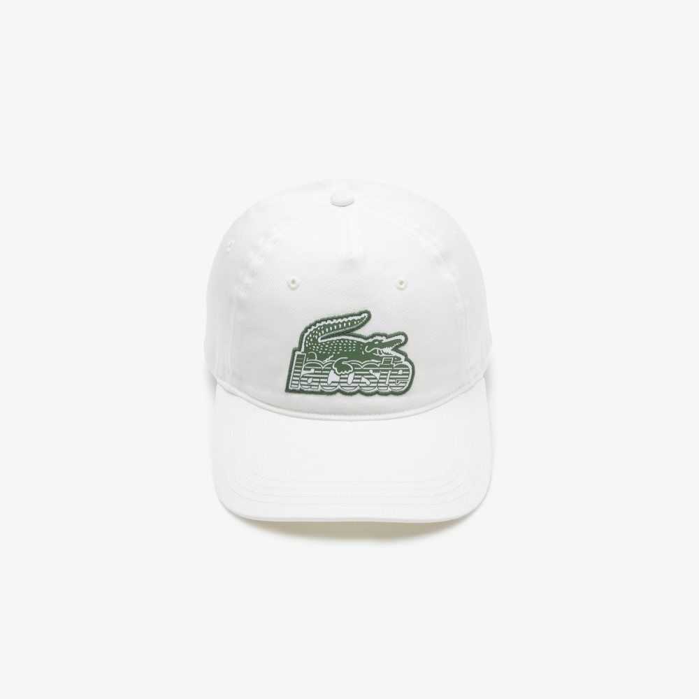 White Lacoste Crocodile Patch Branded Cap | PWLCJS-379