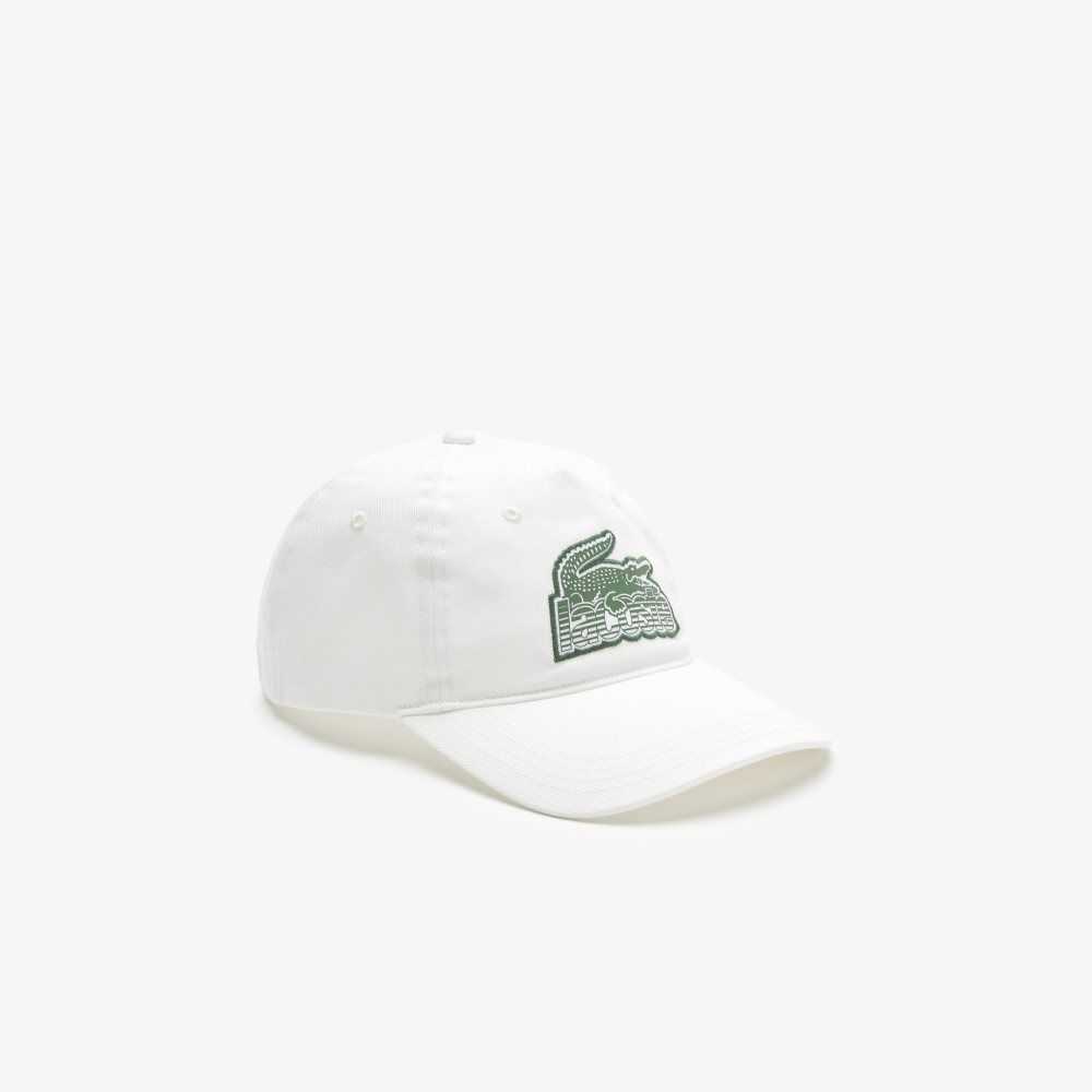 White Lacoste Crocodile Patch Branded Cap | PWLCJS-379