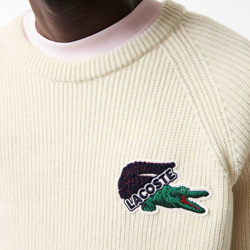 White Lacoste Crocodile Sweater | XJSCUH-973