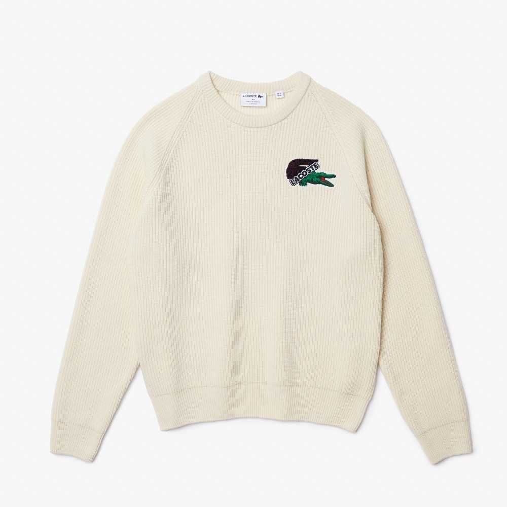 White Lacoste Crocodile Sweater | XJSCUH-973