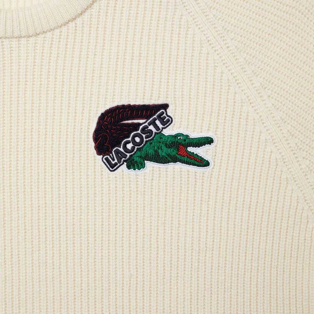 White Lacoste Crocodile Sweater | XJSCUH-973