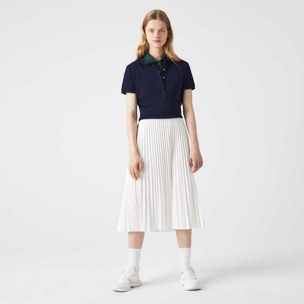 White Lacoste Elasticized Waist Flowing Pleated Skirt | ZFSBTL-152