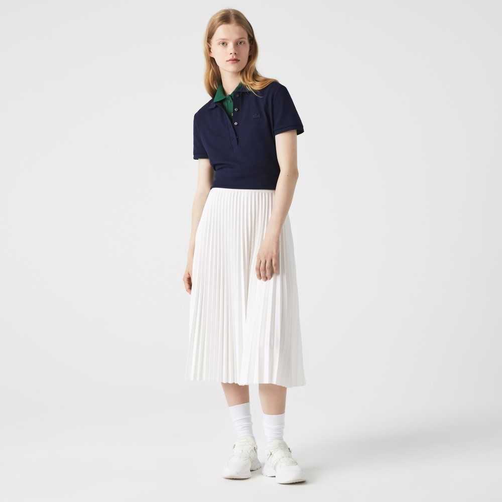 White Lacoste Elasticized Waist Flowing Pleated Skirt | ZFSBTL-152