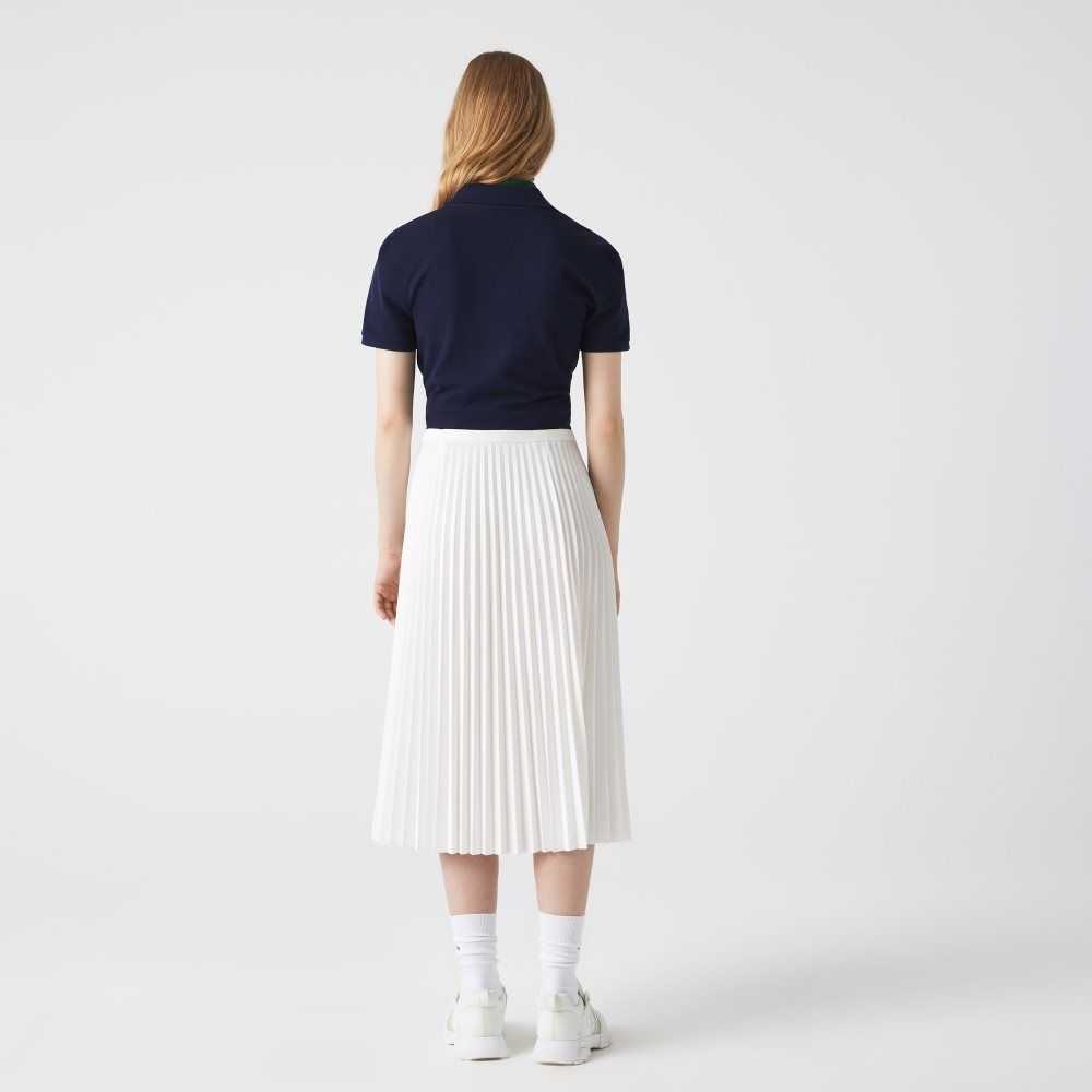 White Lacoste Elasticized Waist Flowing Pleated Skirt | ZFSBTL-152