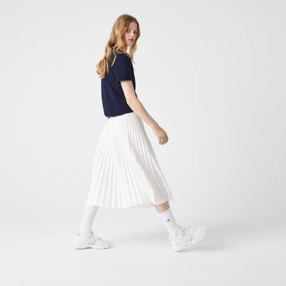 White Lacoste Elasticized Waist Flowing Pleated Skirt | ZFSBTL-152