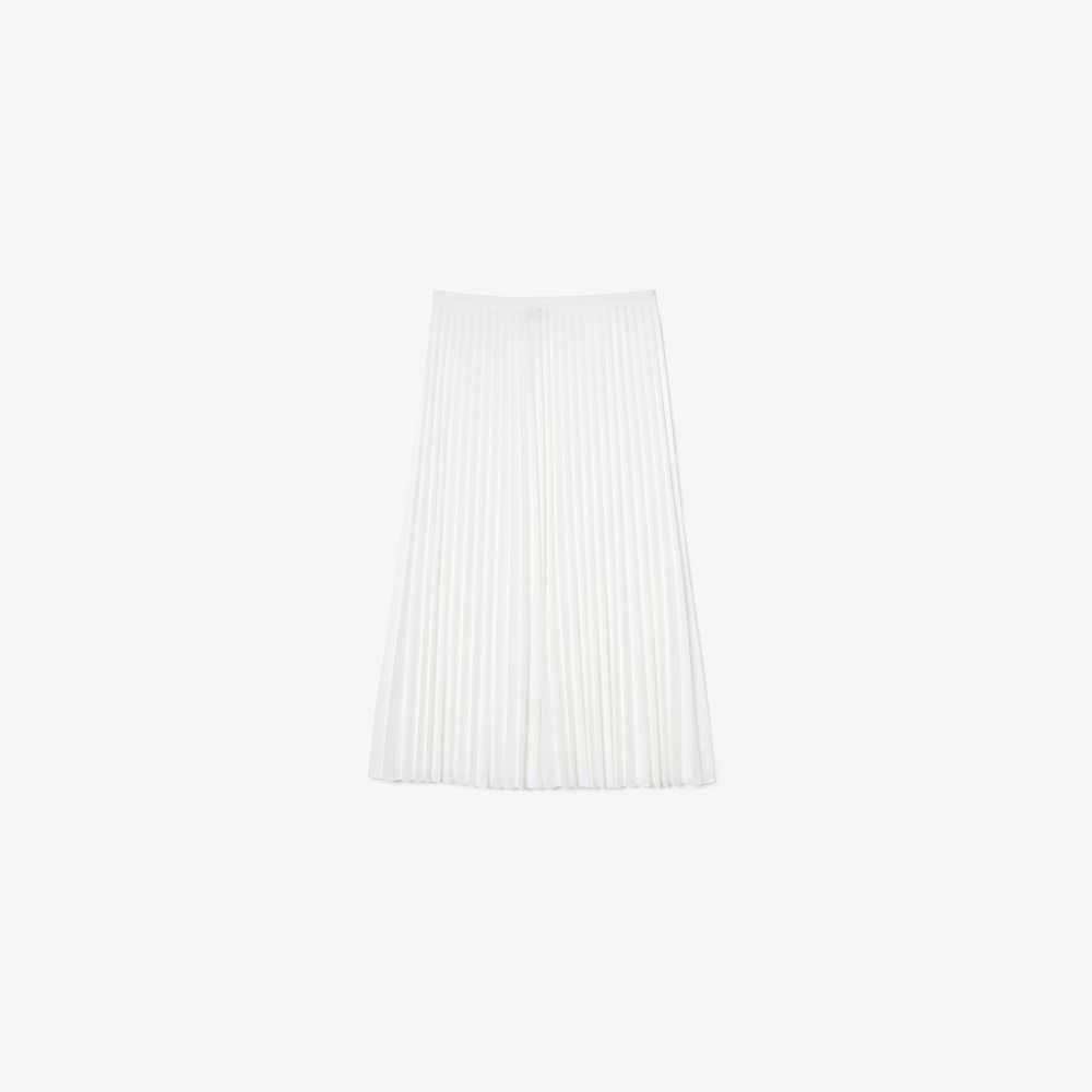 White Lacoste Elasticized Waist Flowing Pleated Skirt | ZFSBTL-152