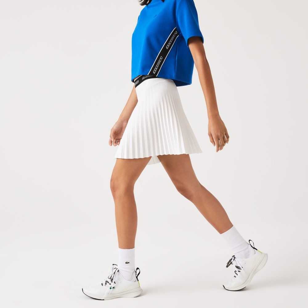 White Lacoste Elasticized Waist Pleated Skirt | EAHWLM-137