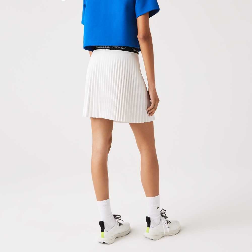 White Lacoste Elasticized Waist Pleated Skirt | EAHWLM-137