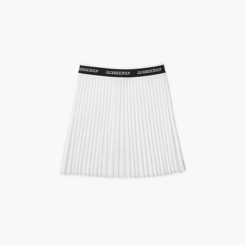 White Lacoste Elasticized Waist Pleated Skirt | EAHWLM-137