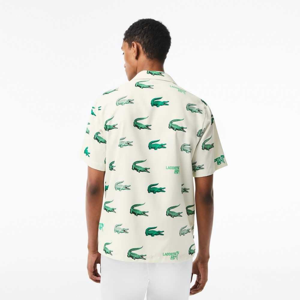 White Lacoste Golf Printed Short-Sleeve Shirt | VYCKBT-127