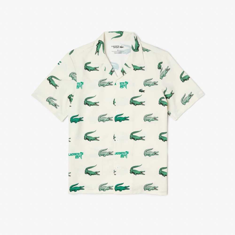 White Lacoste Golf Printed Short-Sleeve Shirt | VYCKBT-127