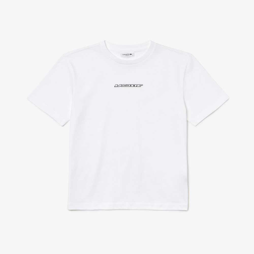 White Lacoste Jersey Contrast Print T-Shirt | IHBERX-980