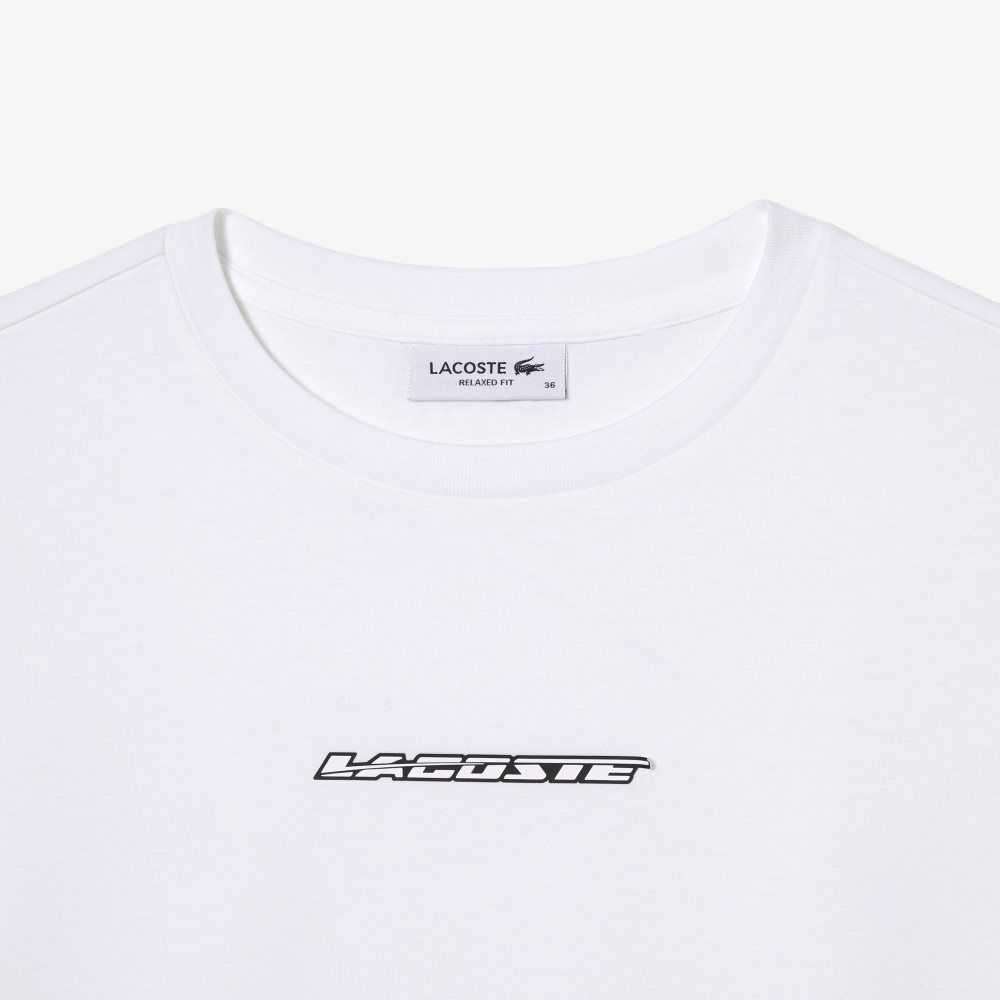 White Lacoste Jersey Contrast Print T-Shirt | IHBERX-980