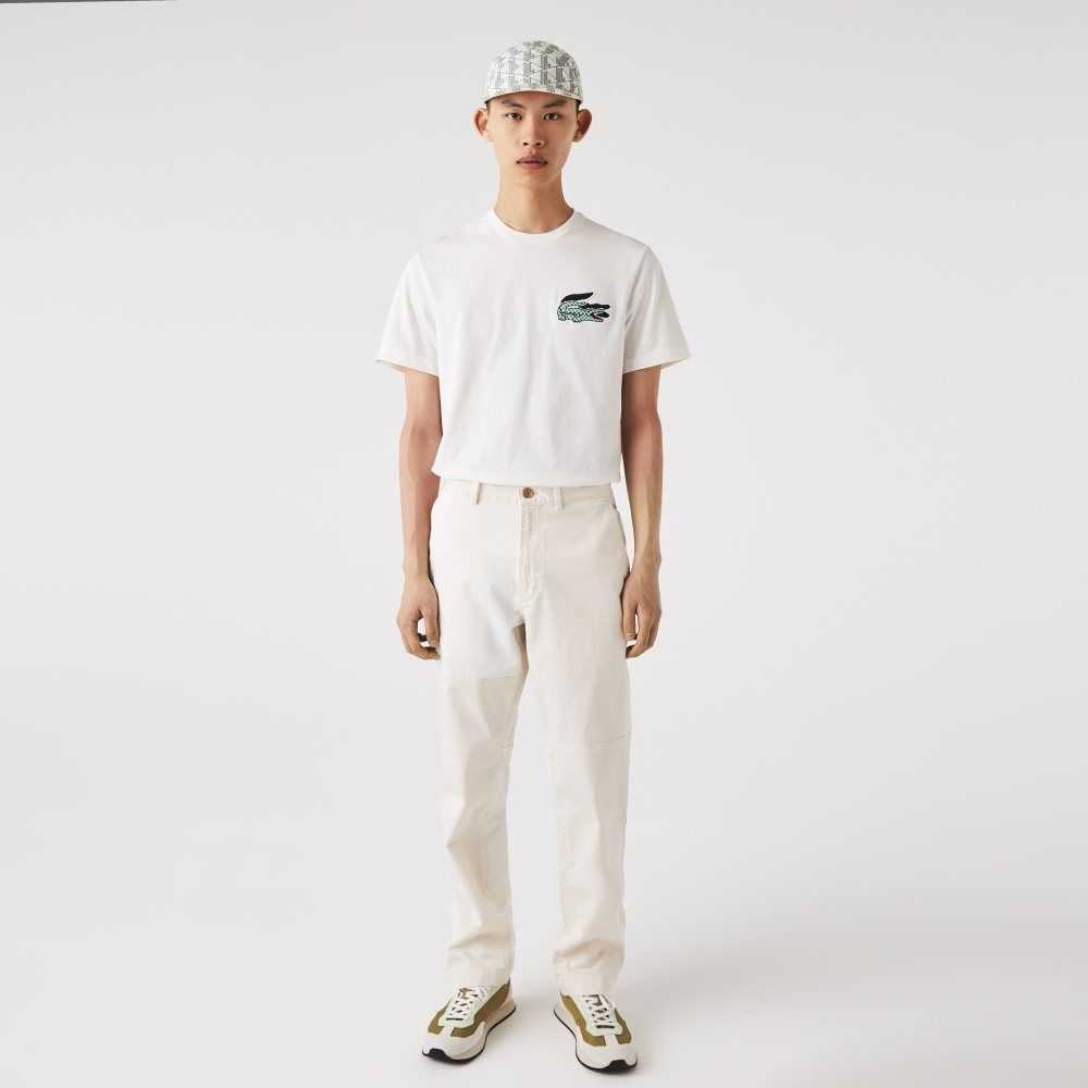 White Lacoste LIVE Heritage Patchwork Organic Cotton Pants | JCOWLT-016