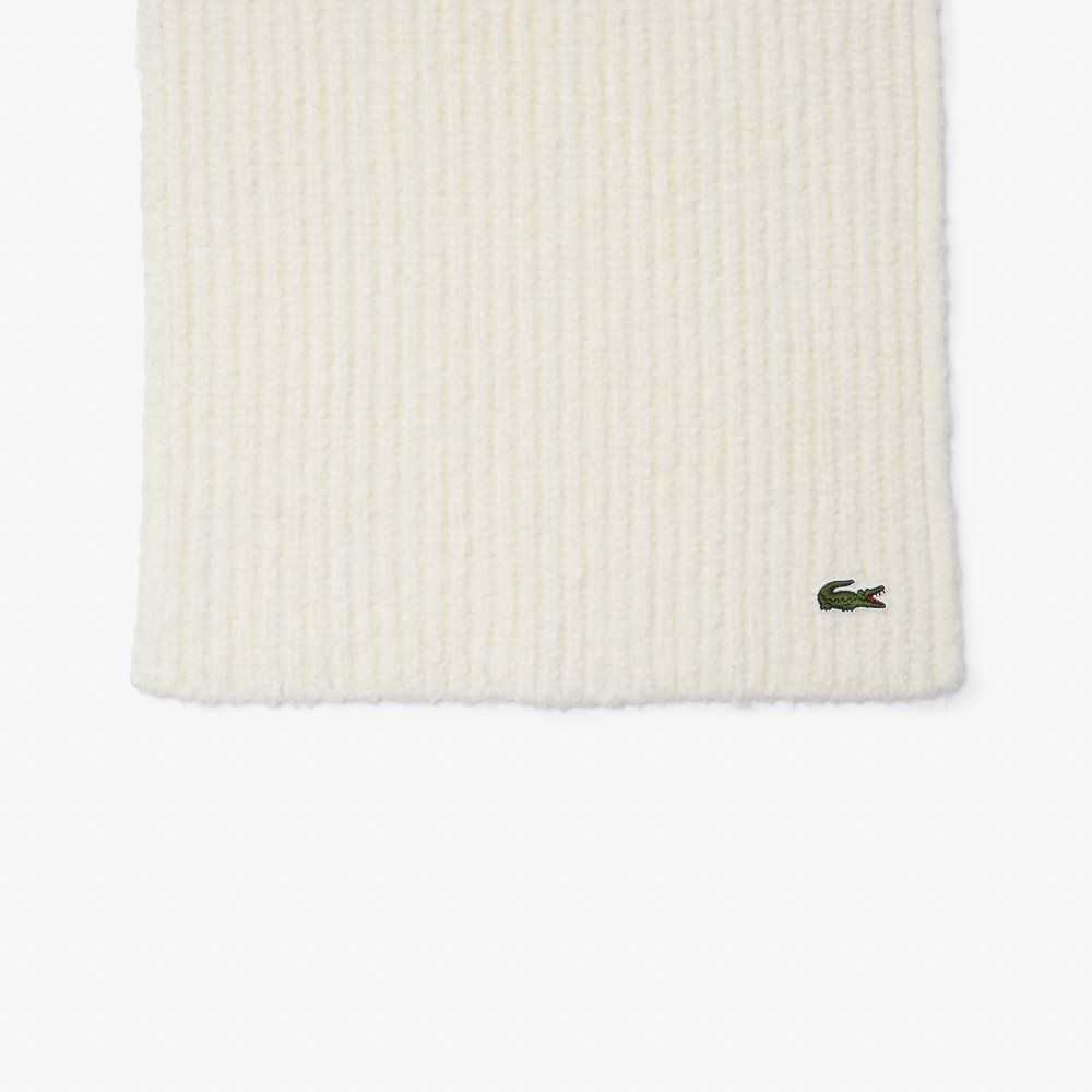 White Lacoste Large Ribbed Wool Scarf | CQBWEL-437