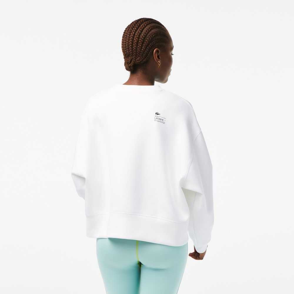 White Lacoste Logo Back Sweatshirt | CUOZWF-764