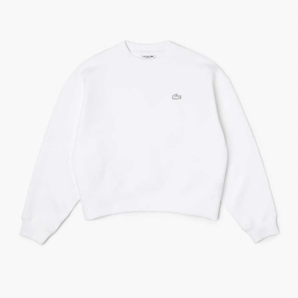 White Lacoste Logo Back Sweatshirt | CUOZWF-764