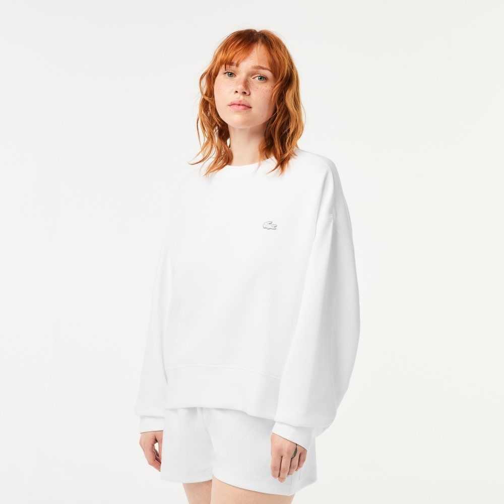 White Lacoste Logo Back Sweatshirt | CUOZWF-764